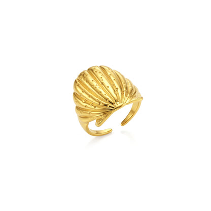 Anillo Liso Abierto Concha Martillada | Acero Inoxidable