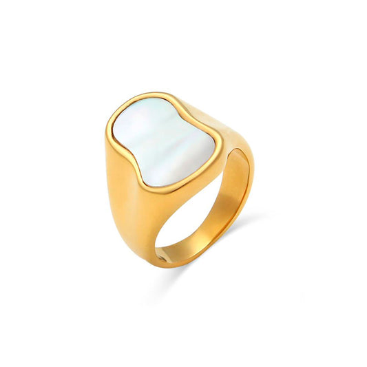 Anillo Mineral Pearl – Acero Inoxidable baño oro 18k