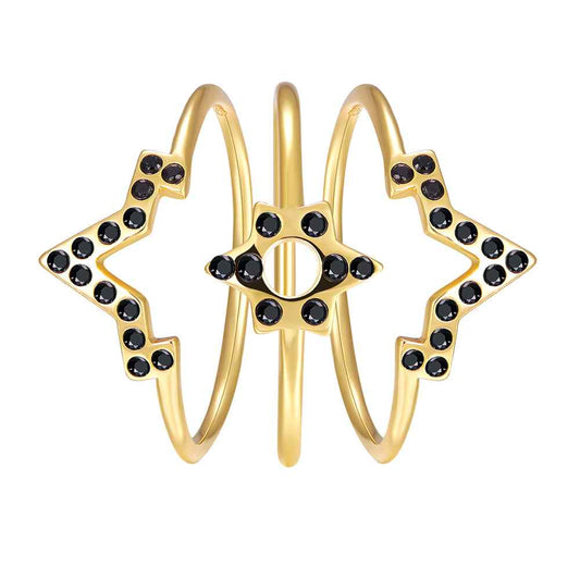 Anillo Triple Estrella Black – Plata de Ley 925 Oro 18k