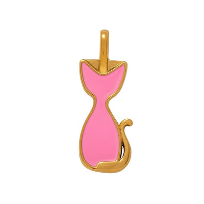 Charm Gatito Pink Enamel- Acero inoxidable Oro 18k