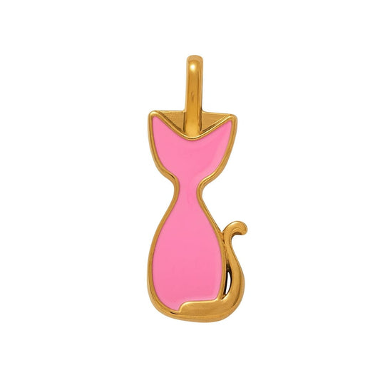 Charm Gatito Pink Enamel- Acero inoxidable Oro 18k