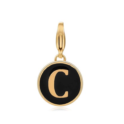 Charm Inicial Black Enamel – Acero Inoxidable Oro 18K