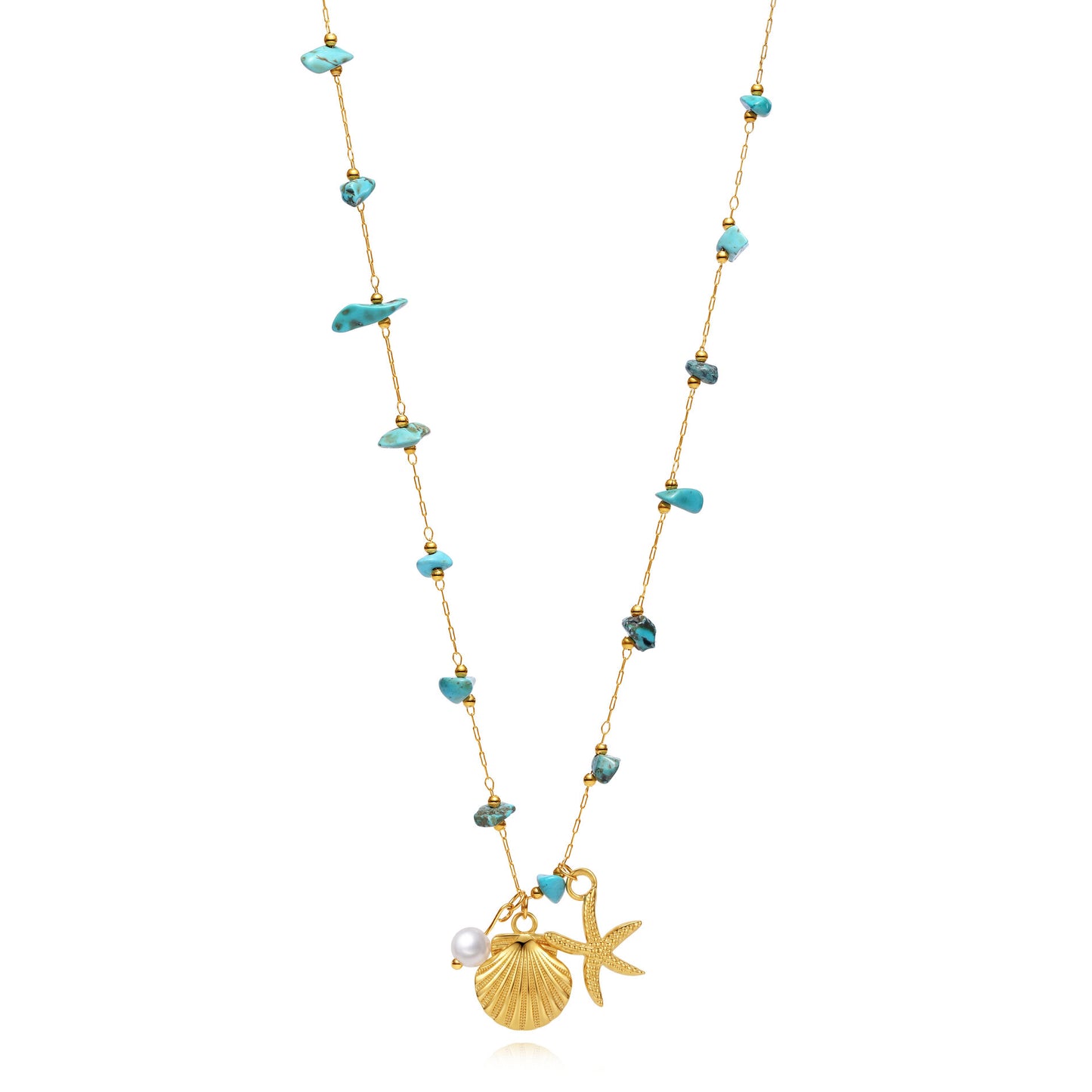 Collar Estrella y Concha con Turquesas Naturales – Acero Inoxidable 316L
