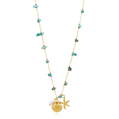 Collar Estrella y Concha con Turquesas Naturales – Acero Inoxidable 316L