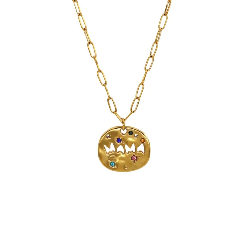 Collar Mamá Dorado-Acero con circonitas multicolor
