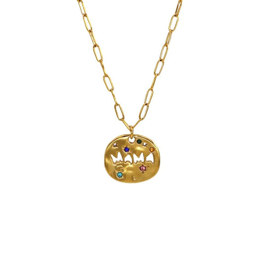 Collar Mamá Dorado-Acero con circonitas multicolor