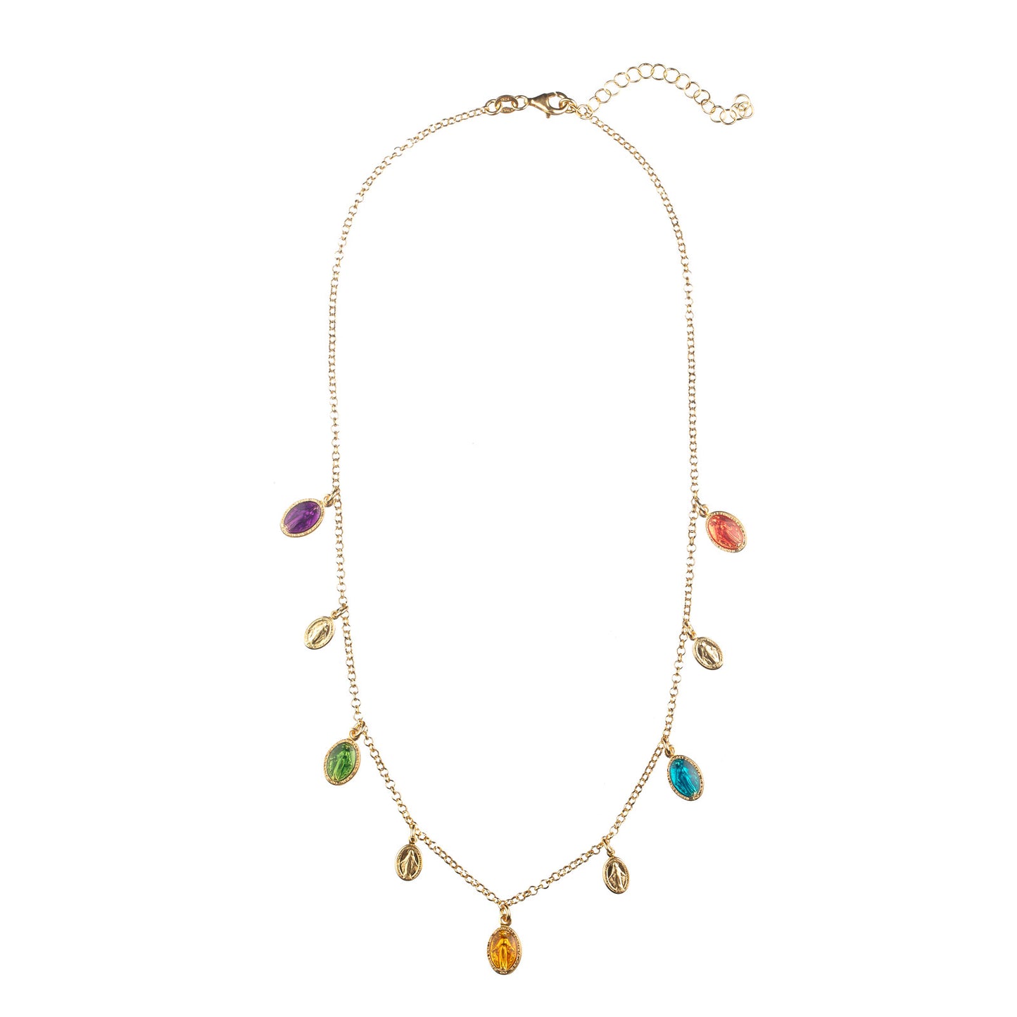 Collar Medallitas de la Virgen Multicolor – Plata 925 Baño Oro 18K