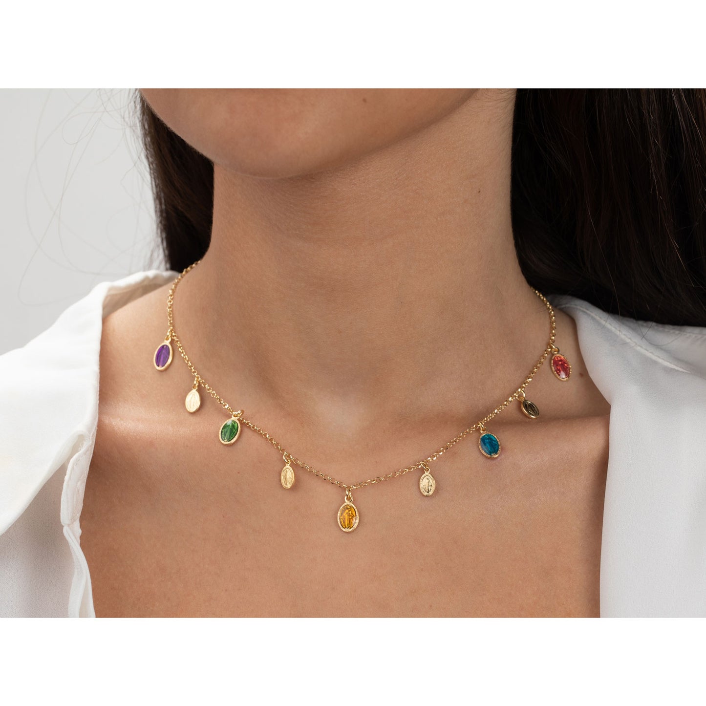 Collar Medallitas de la Virgen Multicolor – Plata 925 Baño Oro 18K