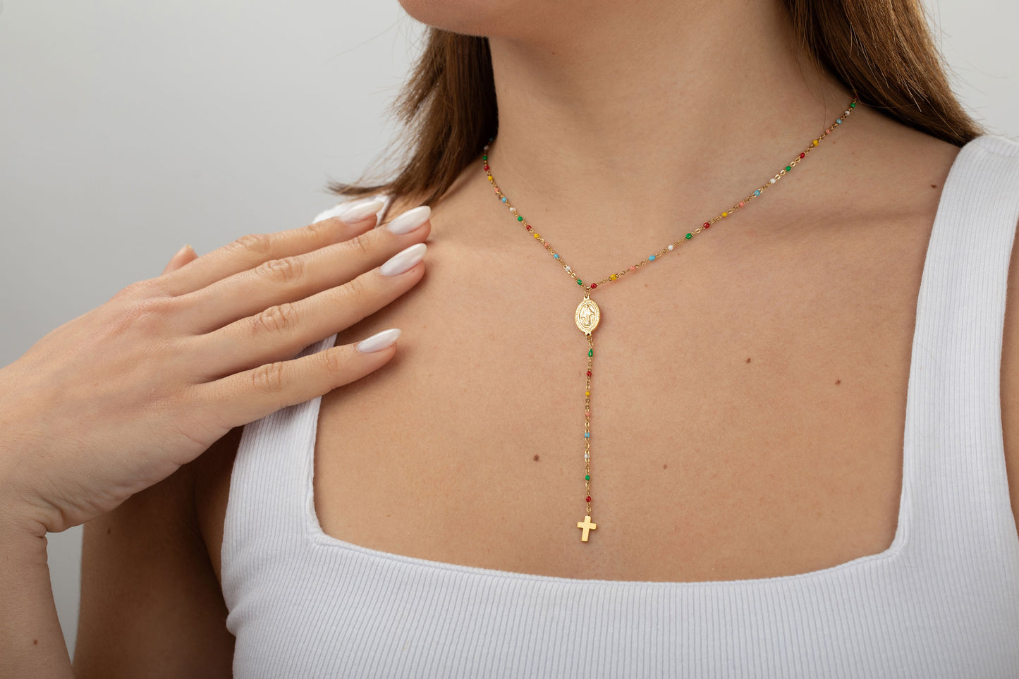 Collar Rosario Multicolor-Acero Gold