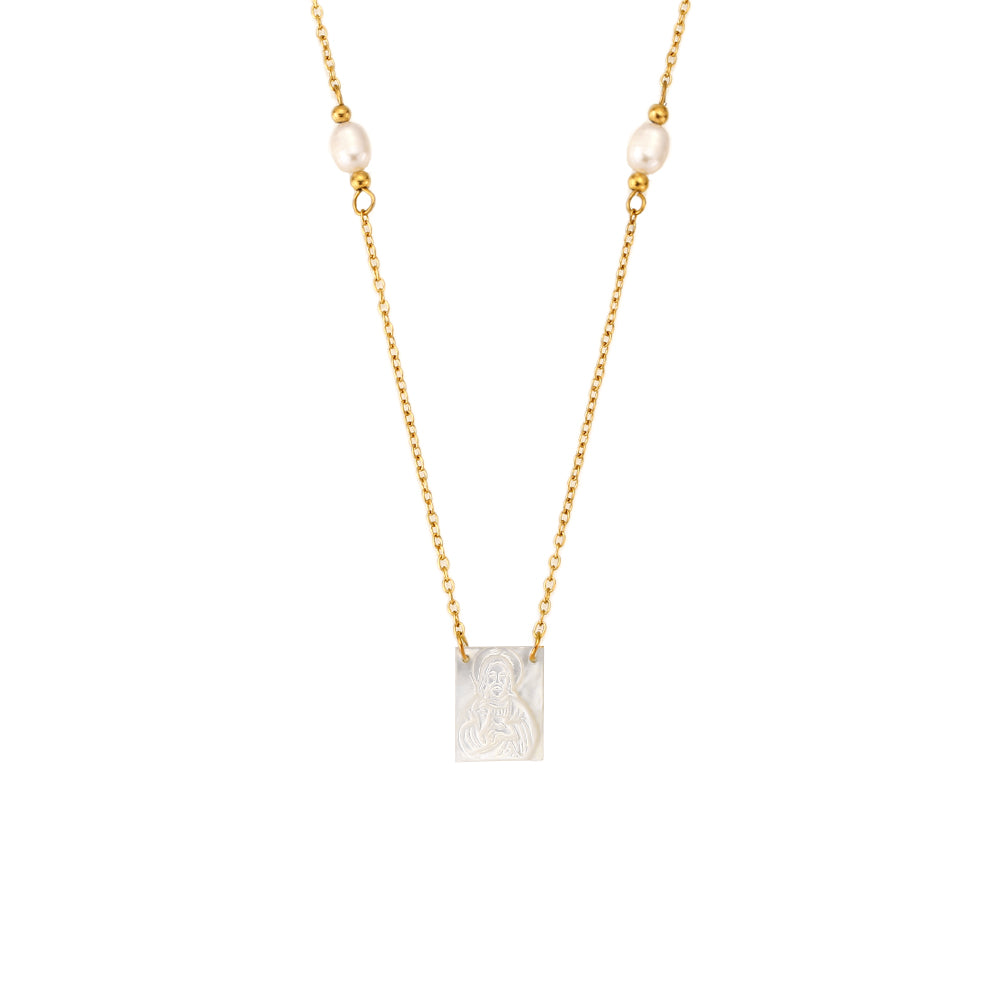 Collar Virgen de Guadalupe-Acero con mineral  en nácar
