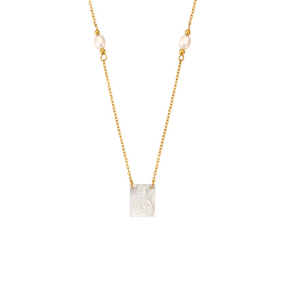 Collar Virgen de Guadalupe-Acero con mineral  en nácar