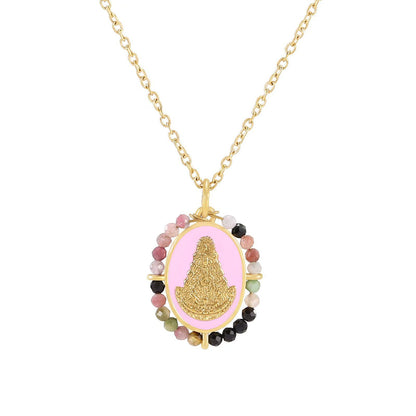 Collar Virgen del Rocío Pink- Acero con turmalina y Enamel