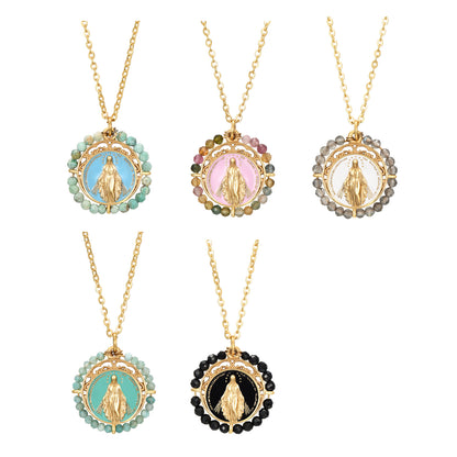 Collar Virgen María- acero con minerales