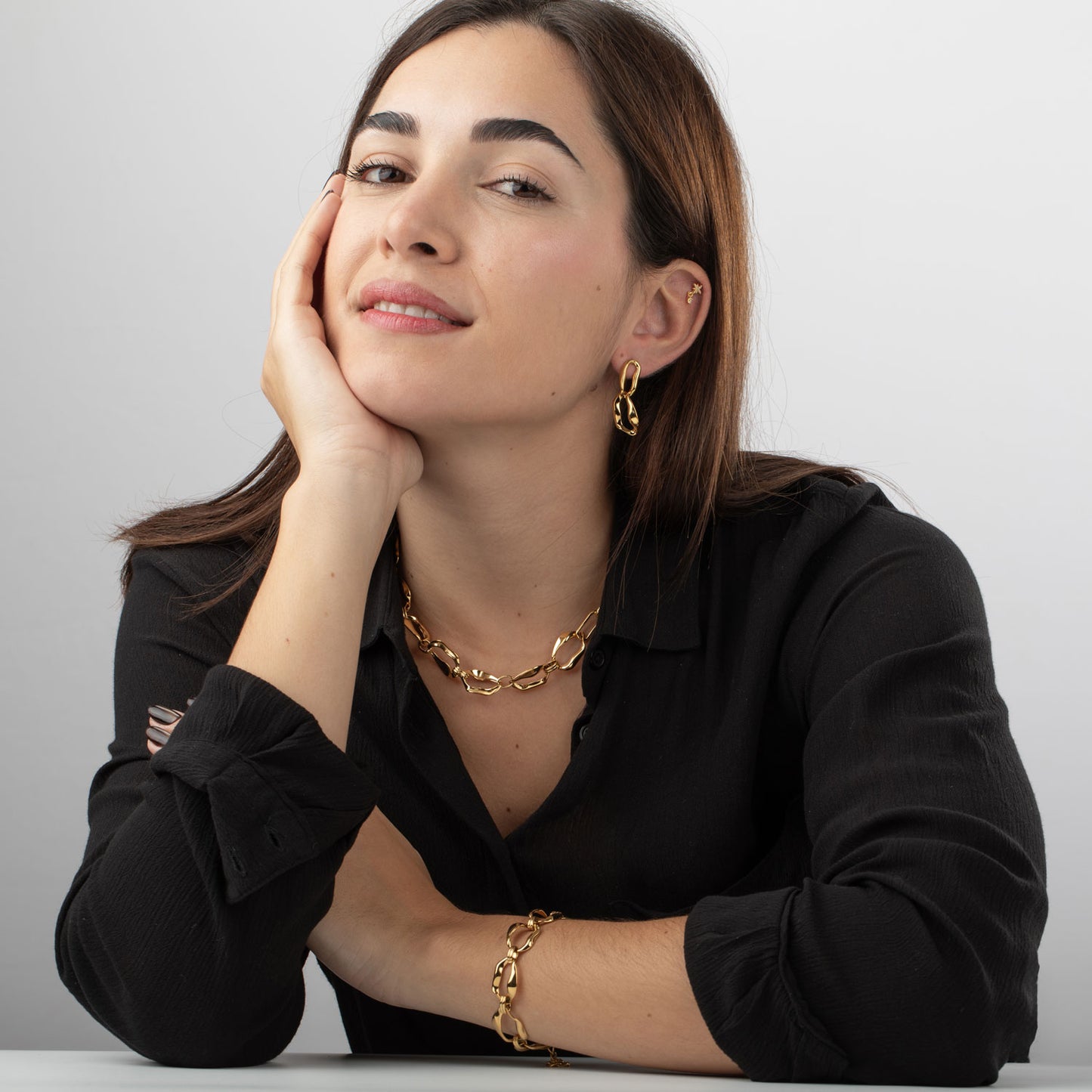 Collar + Pulsera Eslabón Irregular · Acero Inoxidable Baño Oro 18K · Edición Limitada