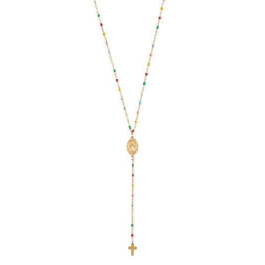 Collar Rosario Multicolor-Acero Gold