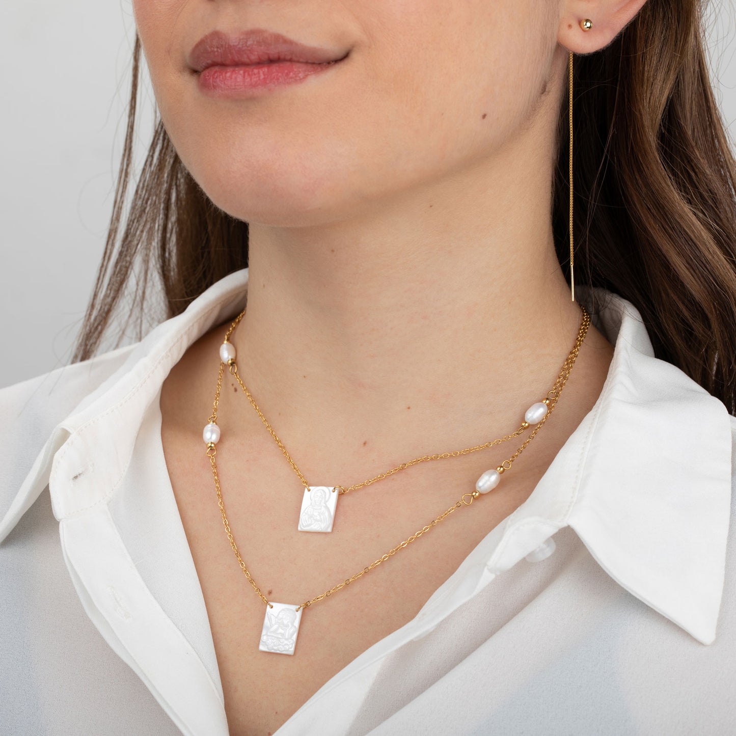 Collar Virgen de Guadalupe-Acero con mineral  en nácar