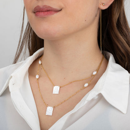 Collar Virgen de Guadalupe-Acero con mineral  en nácar