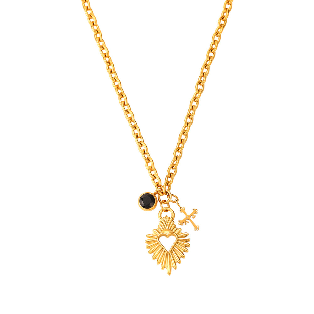 Collar Sagrado Corazón con Cruz — acero dorado