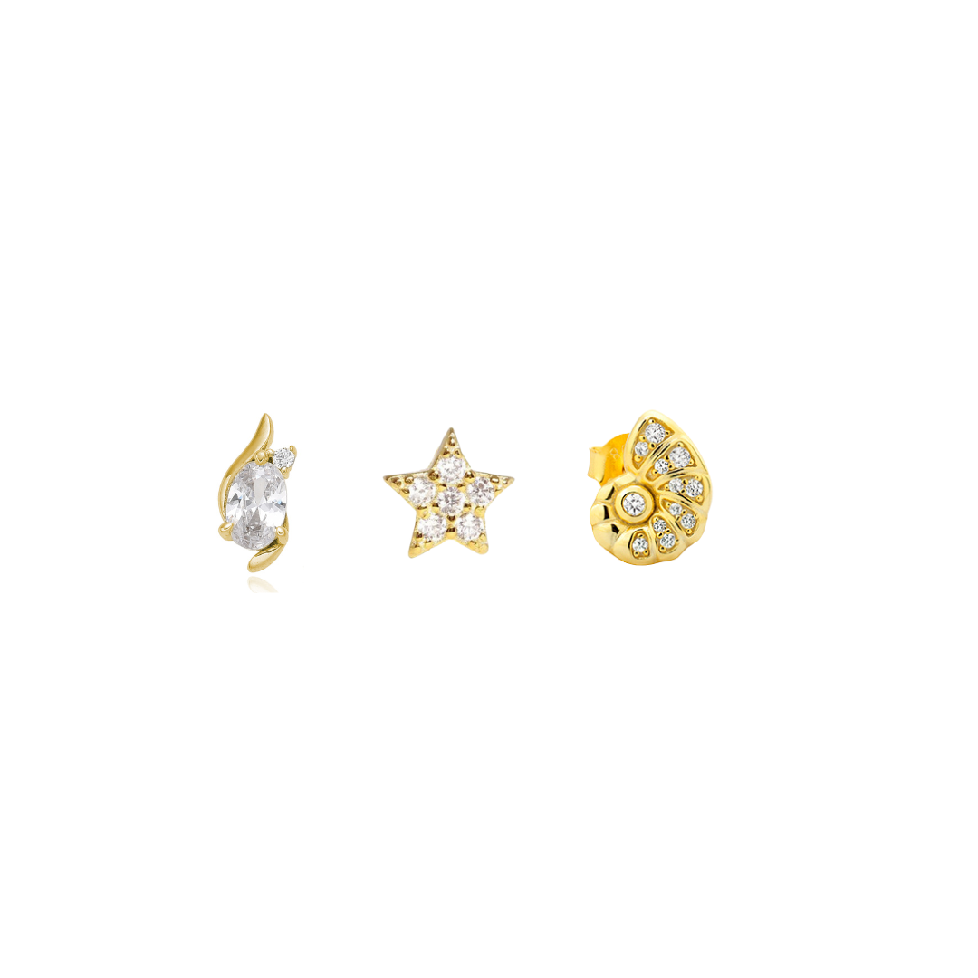 Pack Pendientes Gold Essentials - Plata de ley 925  con Baño Oro 18k