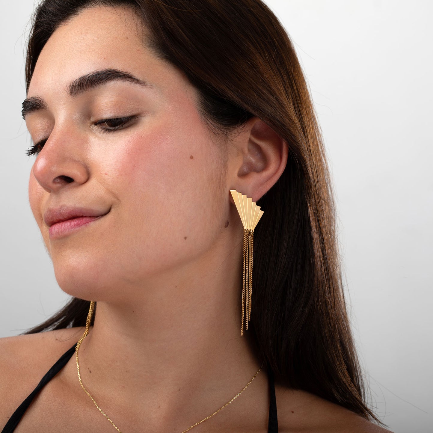 Pendientes Abanico Dorado · Acero Inoxidable Baño Oro 18K · Edición Limitada