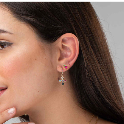 Pendientes Cruz Rainbow – Plata de Ley 925 Baño Oro 18k