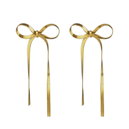 Pendientes Lazo Herringbone · Acero Inoxidable Baño Oro 18K · Edición Limitada
