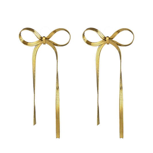 Pendientes Lazo Herringbone · Acero Inoxidable Baño Oro 18K · Edición Limitada