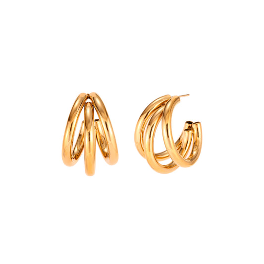 Pendientes Triple Hoop Gold – Acero Inoxidable 316L con Baño de Oro