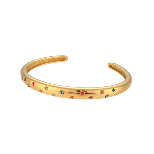 Pulsera Esclava Estrellas Multicolor – Acero Inoxidable baño Oro 18k