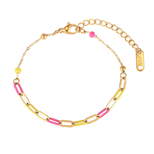 Pulsera Eslabón Enamel Multicolor – Acero Inoxidable baño Oro 18k