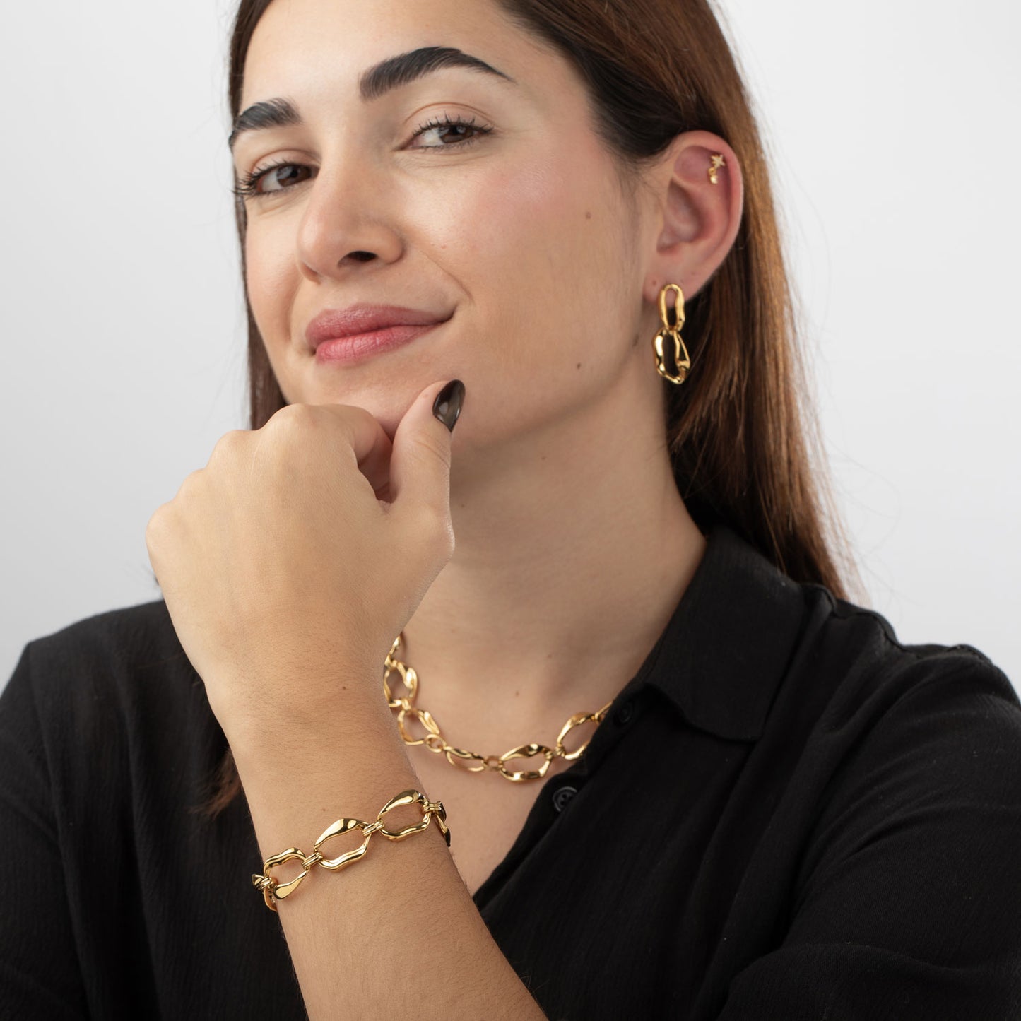 Pulsera Eslabón Irregular · Acero Inoxidable Baño Oro 18K · Edición Limitada