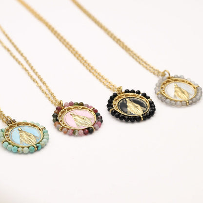 Collar Virgen María- acero con minerales