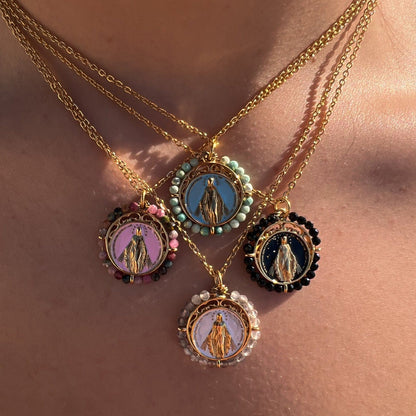 Collar Virgen María- acero con minerales