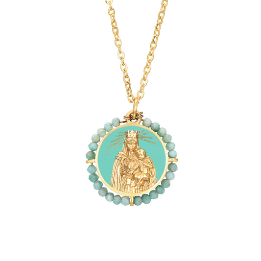 Collar Virgen del Carmen-Acero con amazonita