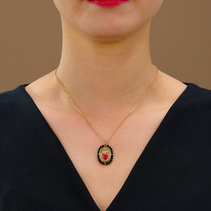 Collar Sagrado Corazón- acero con piedras negras